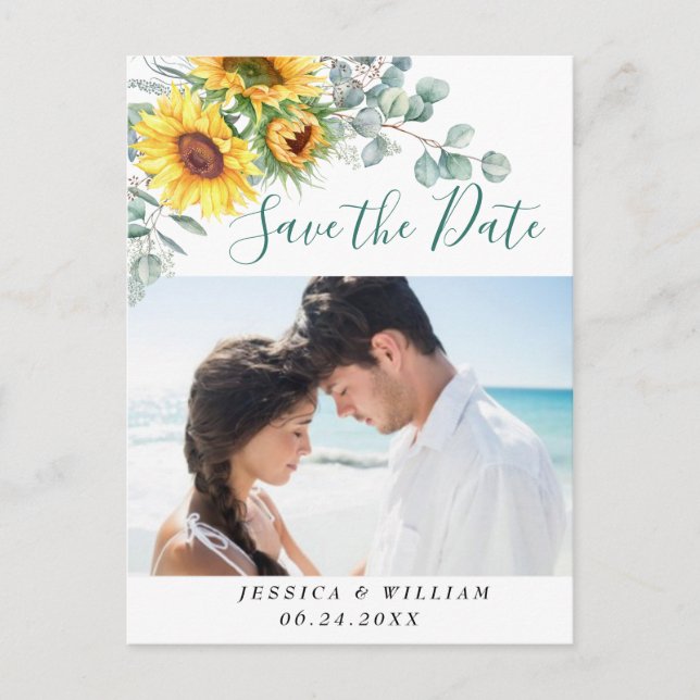 Postal Sunflowers Eucalyptus FOTO Wedding Save the Date (Anverso)