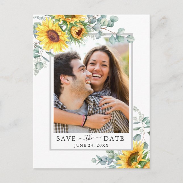 Postal Sunflowers Eucalyptus FOTO Wedding Save the Date (Anverso)