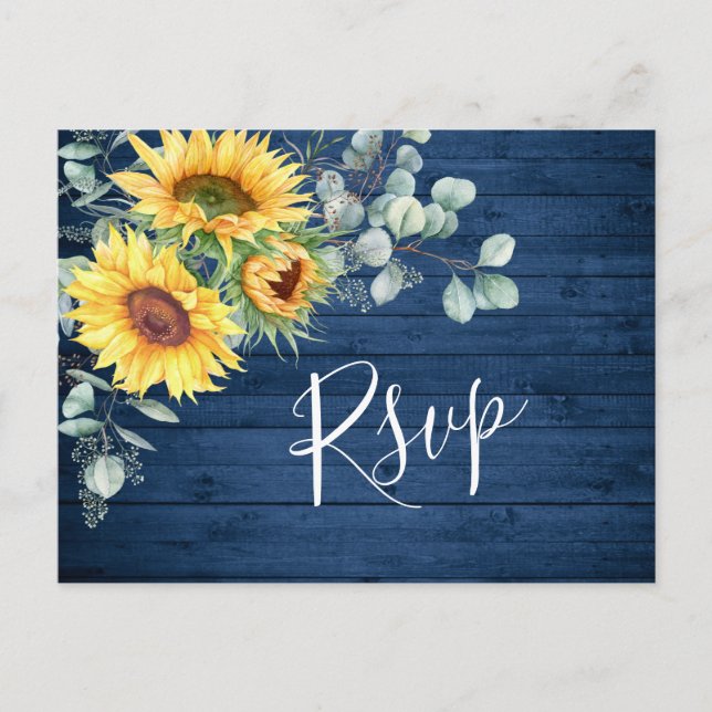 Postal Sunflowers Eucalyptus Watercolor Boho Wedding RSVP (Anverso)