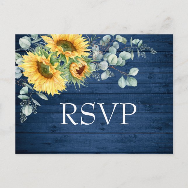 Postal Sunflowers Eucalyptus Watercolor Wedding RSVP (Anverso)