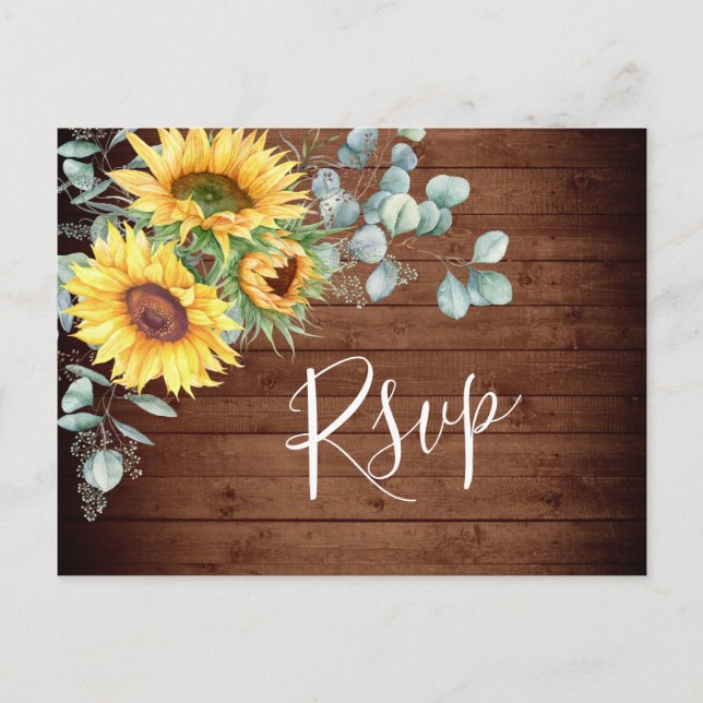 Postal Sunflowers Eucalyptus Watercolor Wedding RSVP (Anverso)