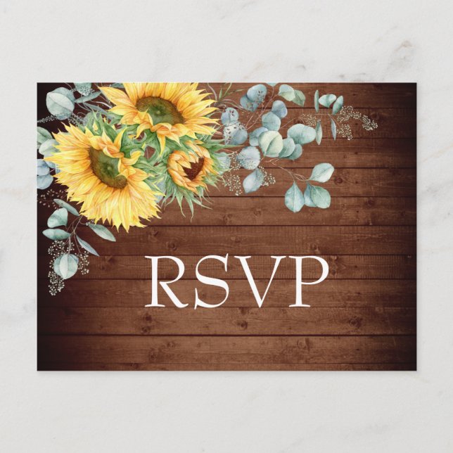 Postal Sunflowers Eucalyptus Watercolor Wedding RSVP (Anverso)