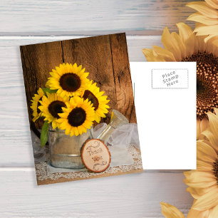 Postal Sunflowers Garden Waters Can Boda Gracias