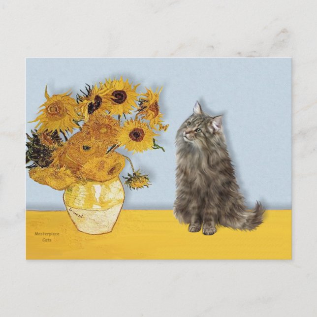 Postal Sunflowers - Gato del bosque noruego (Anverso)