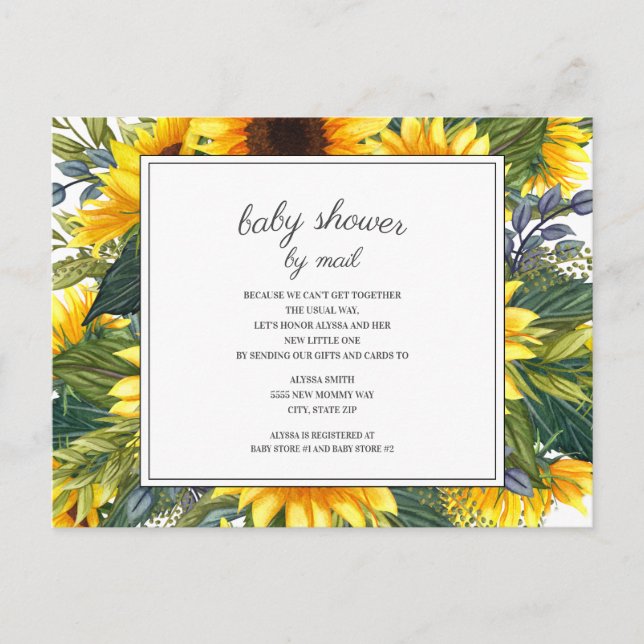 Postal Sunflowers Green deja Baby Shower por correo (Anverso)