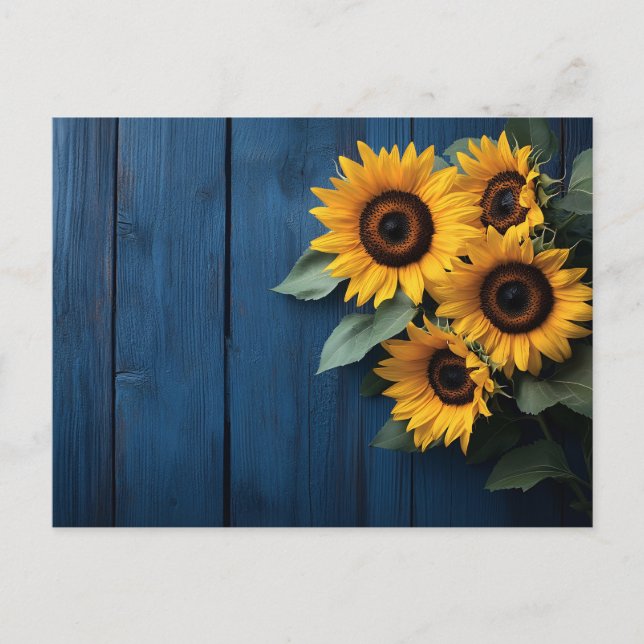 Postal Sunflowers on Navy Blue Wood (Anverso)