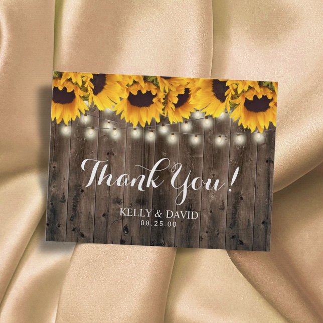 Postal Sunflowers String Lights Country Wedding Gracias (Subido por el creador)