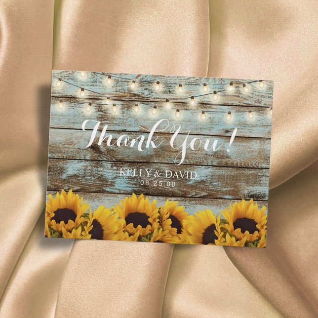 Postal Sunflowers String Lights Vintage Wedding Gracias (Subido por el creador)