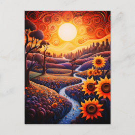 Postal Sunflowers Sunrise Resumen Ilustracion Natural
