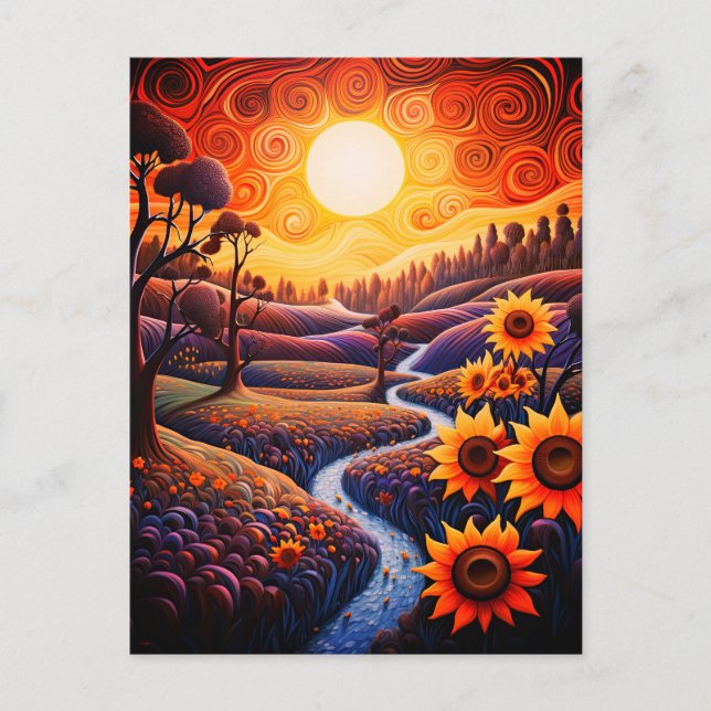 Postal Sunflowers Sunrise Resumen Ilustracion Natural (Anverso)
