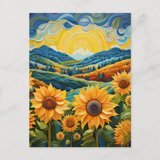 Postal Sunflowers Sunrise Resumen Ilustracion Natural