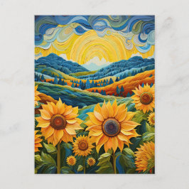 Postal Sunflowers Sunrise Resumen Ilustracion Natural