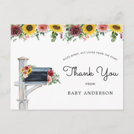 Postal Sunflowers y Rosas Baby Shower por correo Gracias