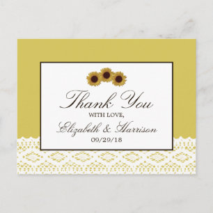 Postal Sunflowers y Vintage Lace Boda Gracias