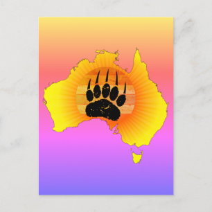 Postal Sunny Australia Map Bear Bear con Retro Sunset