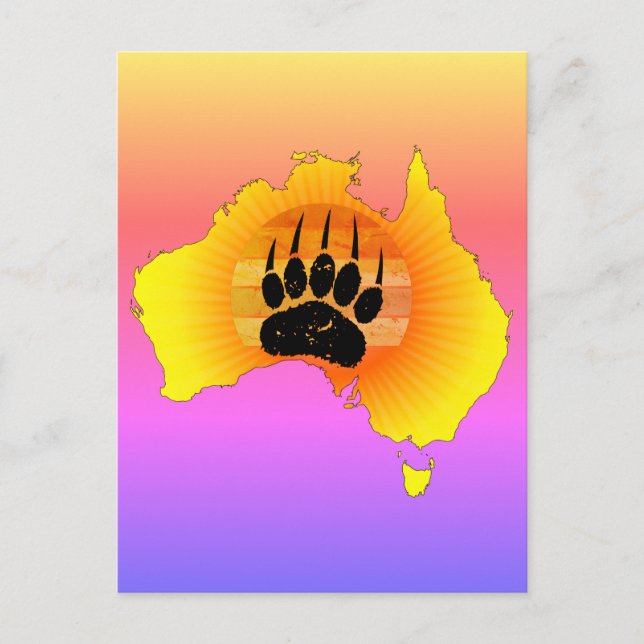 Postal Sunny Australia Map Bear Bear con Retro Sunset (Anverso)
