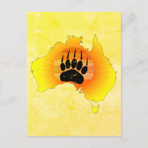 Postal Sunny Australia Map Bear Bear con Retro Sunset