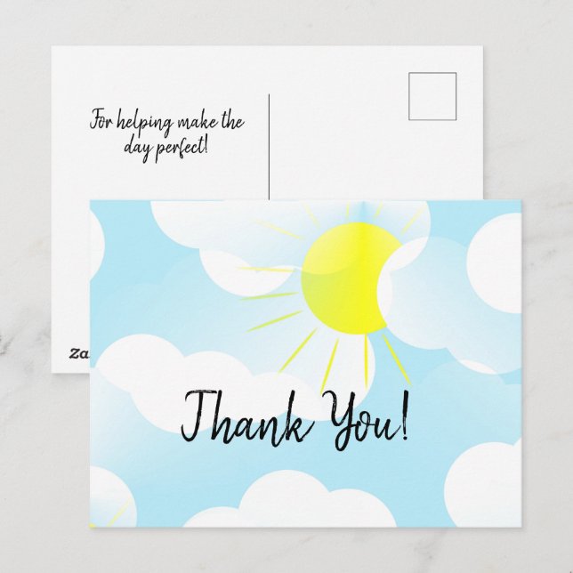 Postal Sunny Blue Summer Sky con nubes gracias (Anverso / Reverso)
