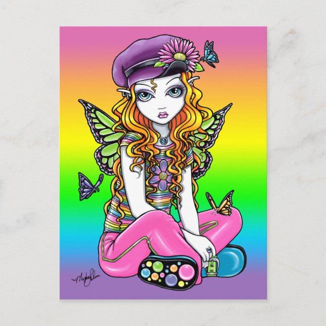 Postal "Sunny" Cuidada Mariposa Arcoiris Fairy Art (Anverso)