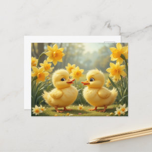 Postal Sunny Duckling Duo Entre Daffodis