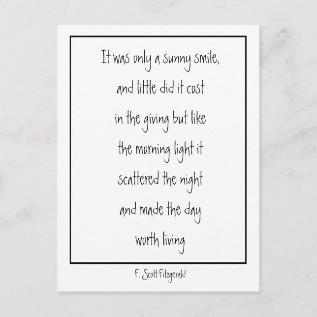 Postal Sunny Smile Poem Inspirador F. Scott Fitzgerald (Anverso)