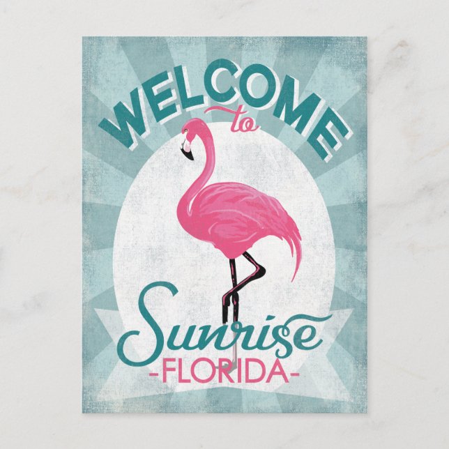 Postal Sunrise Florida Pink Flamingo Retro (Anverso)