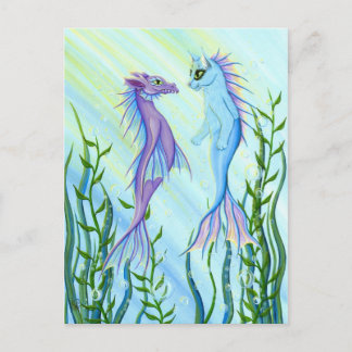 Postal Sunrise Sea Dragon & Mermaid Cat Art Postcard