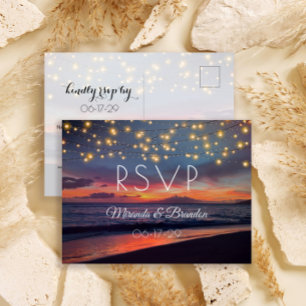 Postal Sunset Beach String Luces de verano Boda RSVP