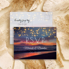 Postal Sunset Beach String Luces de verano Boda RSVP
