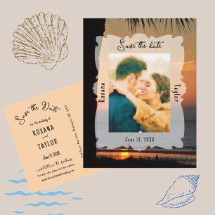 Postal Sunset Beach Wedding Photo Save the Date
