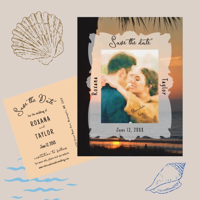 Postal Sunset Beach Wedding Photo Save the Date (Subido por el creador)