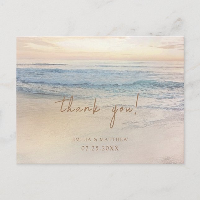 Postal Sunset Beach Wedding Thank you Postcard (Anverso)