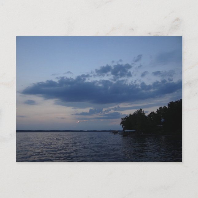 Postal Sunset Blue Sky sobre el lago Cayuga NY (Anverso)