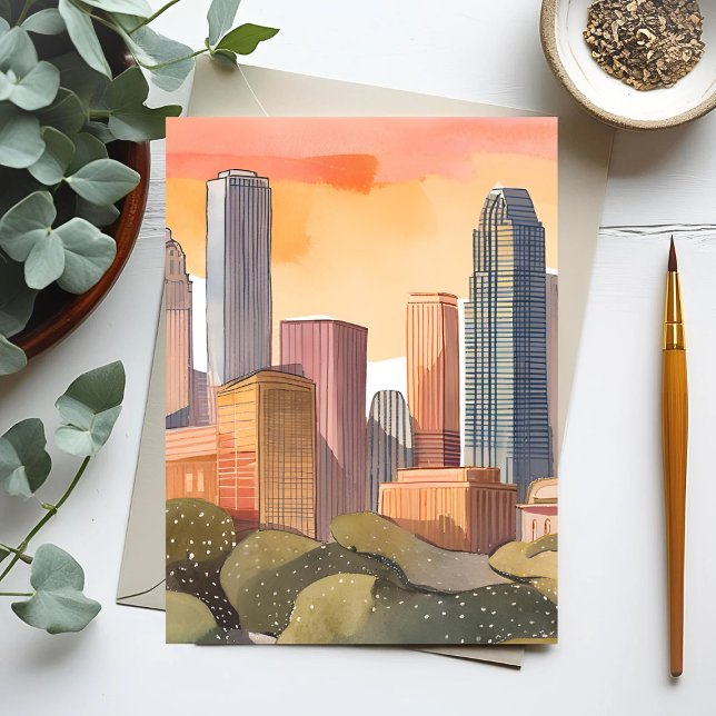 Postal Sunset Cityscape | Acuarela del Skyline de la ciud (Subido por el creador)