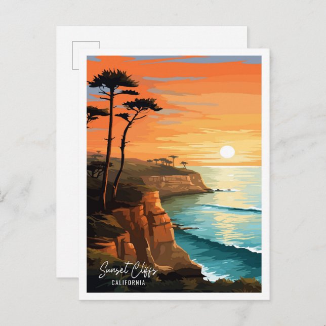 Postal Sunset Cliffs California Travel Ilustracion (Anverso / Reverso)