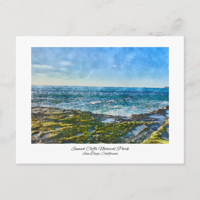 Postal Sunset Cliffs San Diego, California Watercolor (Anverso)