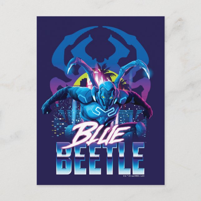 Postal Sunset de Blue Beetle Retrowave City (Anverso)