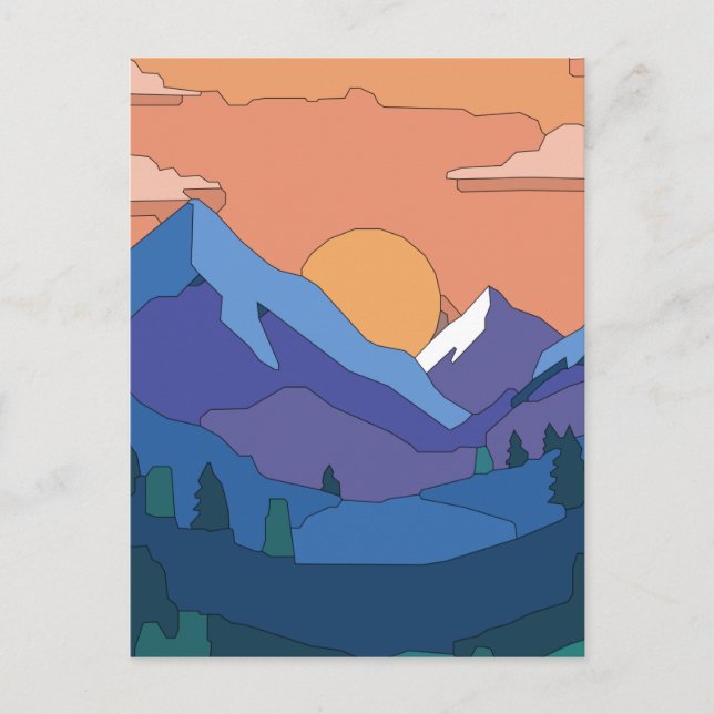 Postal Sunset de montaña geométrica (Anverso)