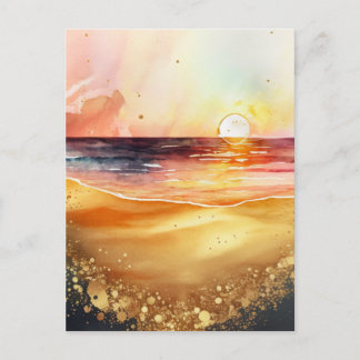 Postal Sunset de Watercolor Beach