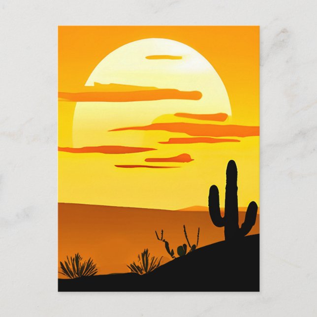Postal Sunset del desierto del Suroeste con Cactus (Anverso)
