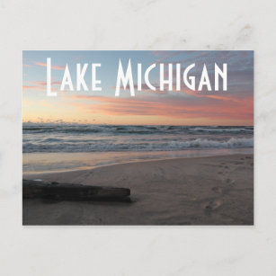 Postal Sunset del lago Michigan Pastel