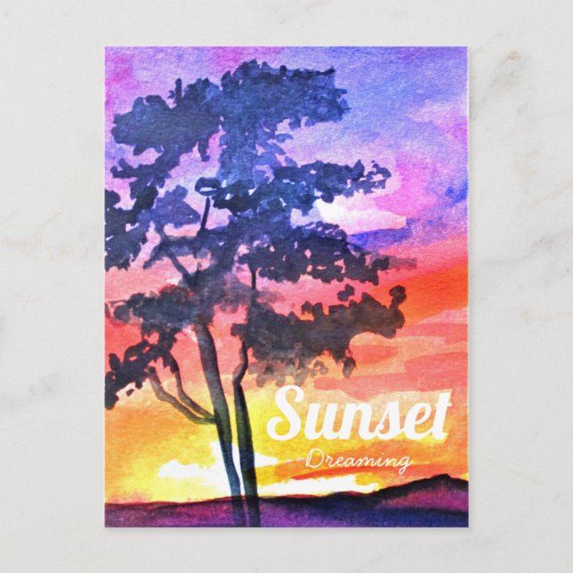 Postal Sunset Dreaming paisaje acuarela arte (Anverso)