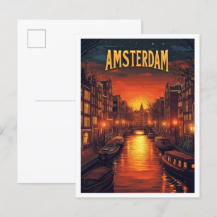Postal Sunset en Amsterdam Países Bajos Viajes de época