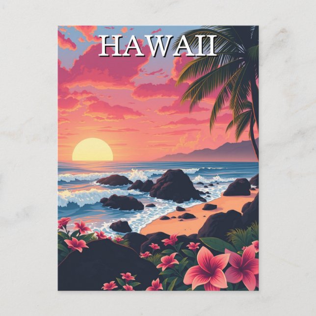 Postal Sunset Hawaii Aloha Vintage Travel (Anverso)