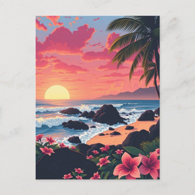 Postal Sunset Hawaii Aloha Vintage Travel (Anverso)