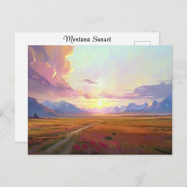 Postal Sunset Montana Big Sky Sunset Pintando Pistas (Anverso / Reverso)