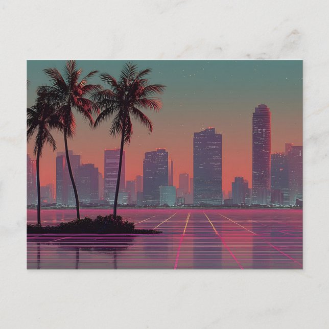 Postal Sunset retro de ciudades de onda sintética (Anverso)