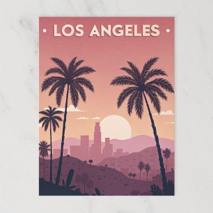 Postal Sunset retro de Los Ángeles con palmeras