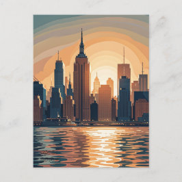 Postal Sunset retro vintage sobre Manhattan