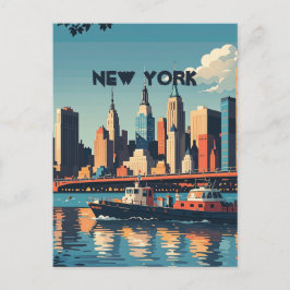 Postal Sunset retro vintage sobre Manhattan